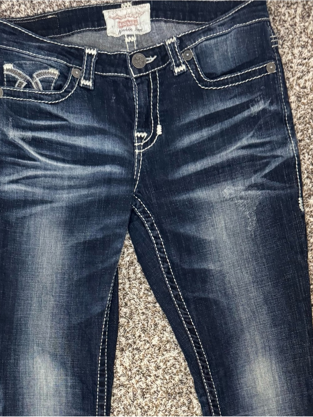 Big Star Maddie Bootcut Jeans Women’s 29L Dark Wash Thick Stitch Y2K - Picture 4 of 10